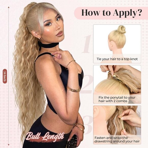 Ponytail Extension, 34" Long Wavy Drawstring Ponytail Extensions, DP001 Softer L - Picture 7 of 7